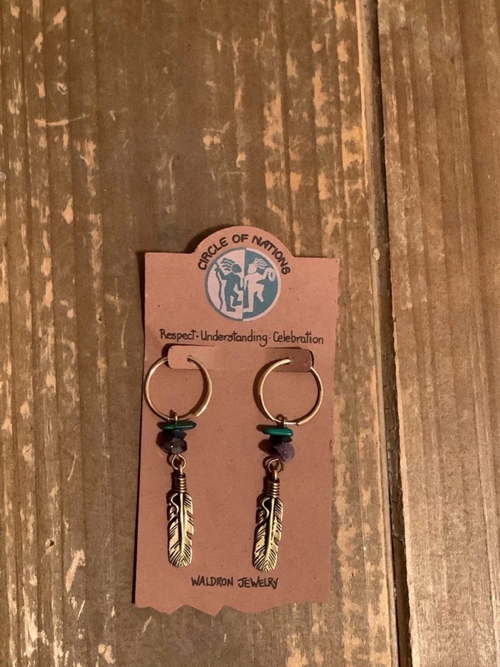 Circle of Nations Turquoise & Purple Feather Hoop Earrings by Waldron Jewelry